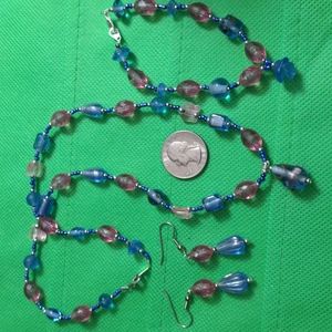 A143  😍 5 For $25 😍   Blue & Pink Necklace, Bracelet & Pierced Earrings